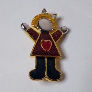 Little Girl With Heart And Bow Brooch